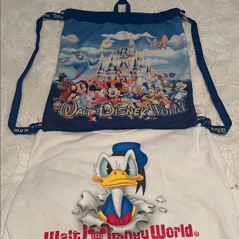 Walt Disney World Drawstring Bag and Donald Duck T-Shirt